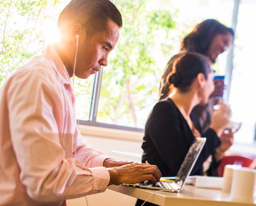 Man sitting in breakroom