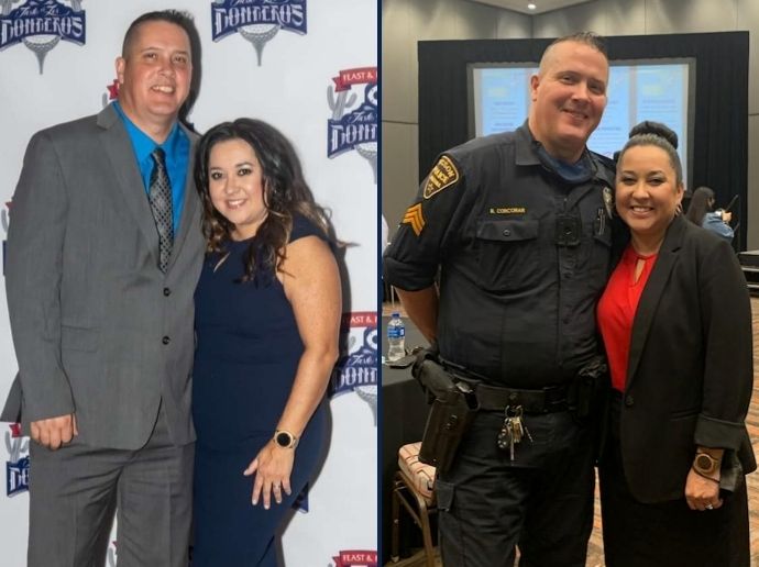 Ana Corcoran smiling alongside her husband.