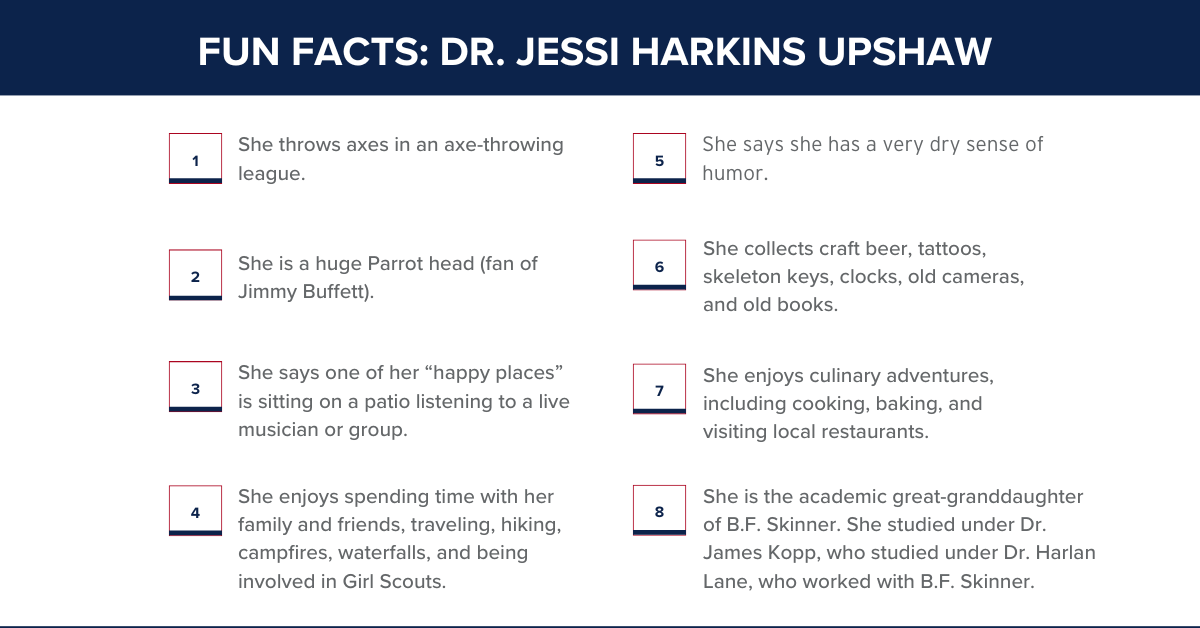 Fun facts about Dr. Jessi Harkins Upshaw, December 2022 Faculty of the Month