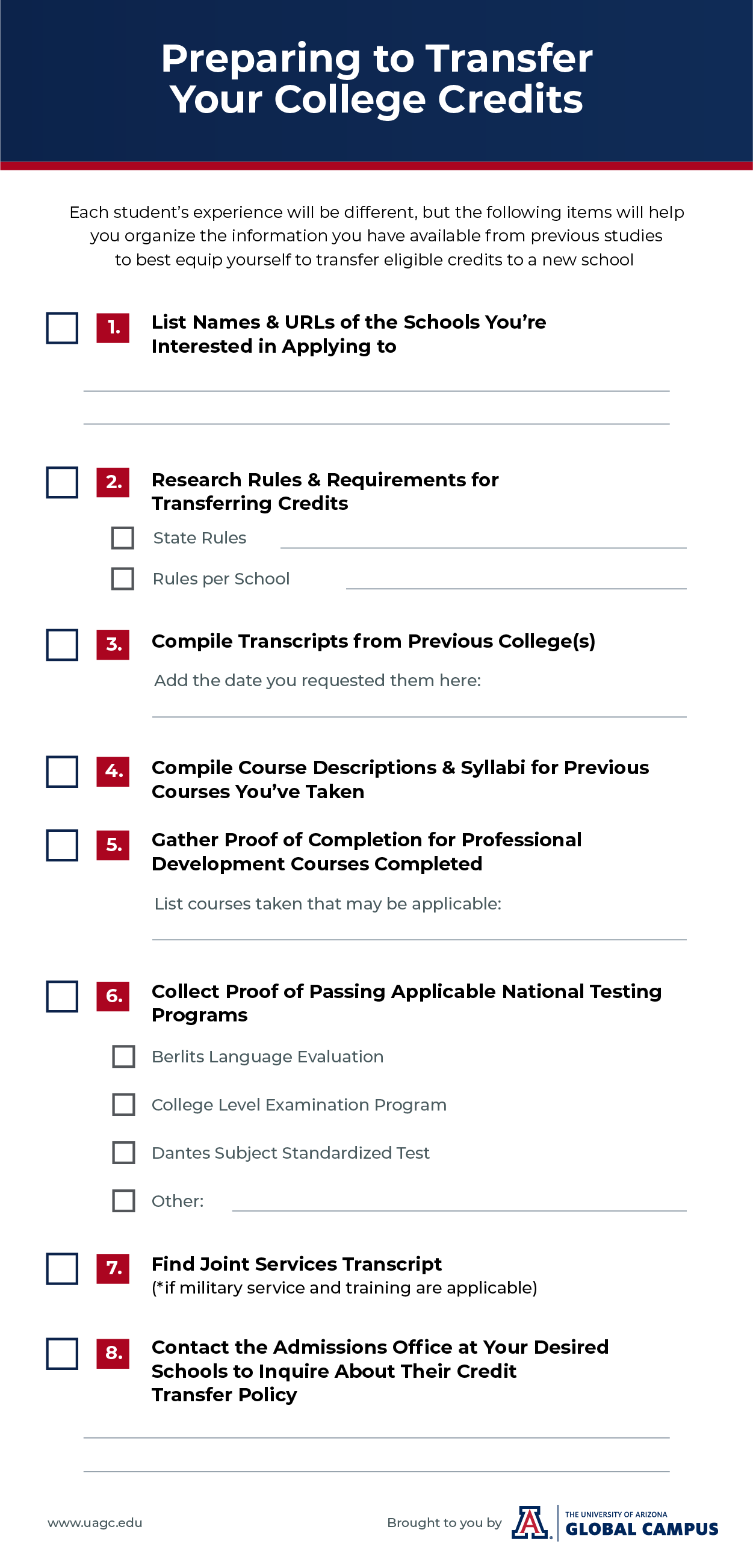 college credits checklist