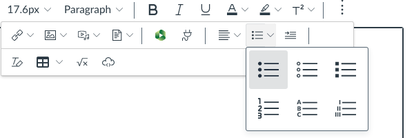 header of canvas adding bullets from the menu
