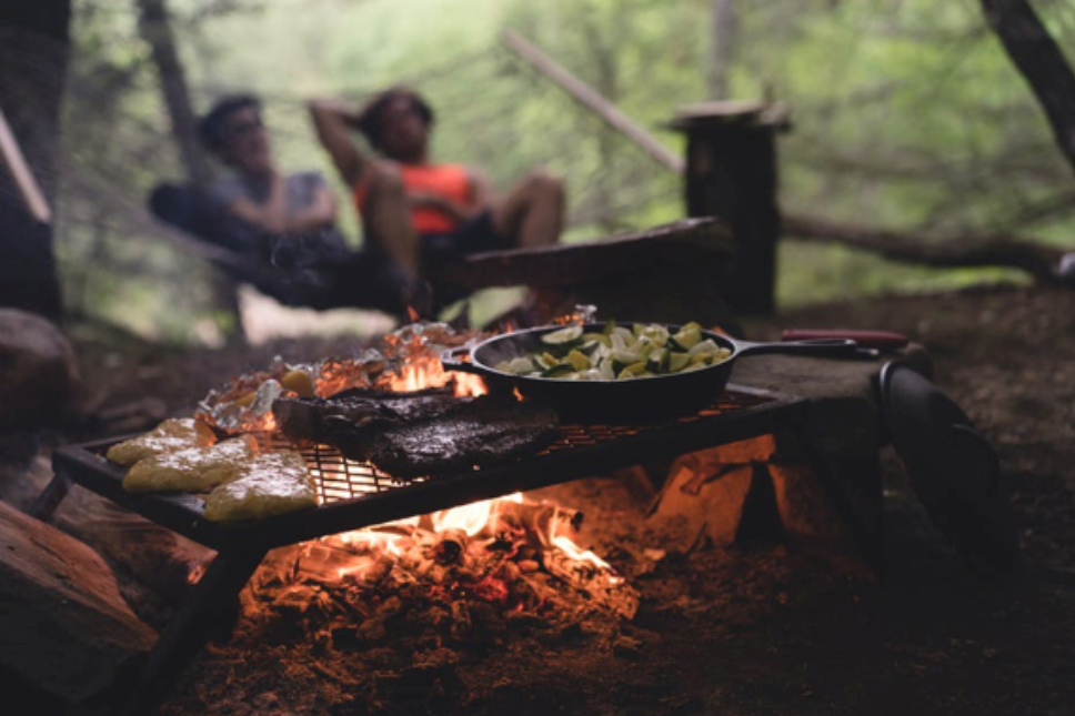 food on bbq in the woods