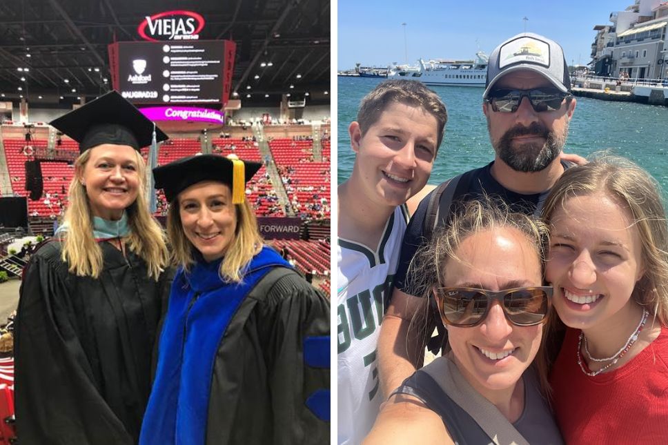 UAGC Faculty Dr. Julie Adkins with colleague, left, and family, right.