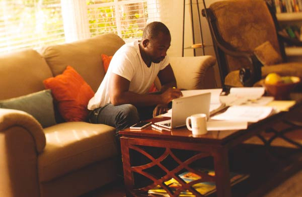 Student working at home
