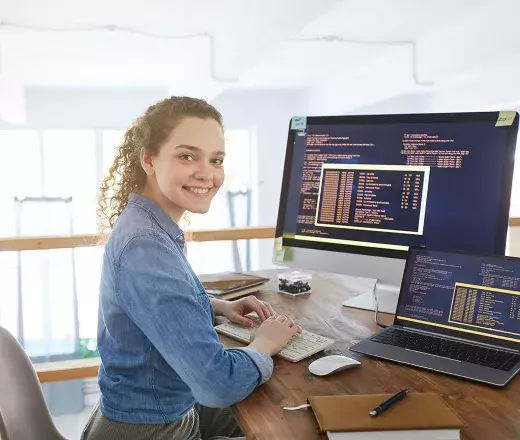 Lady working on computers