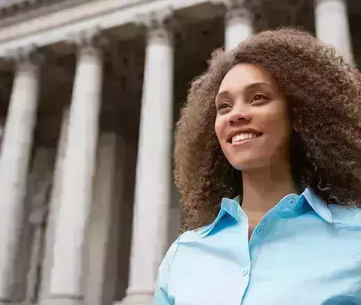Lady outside courthouse
