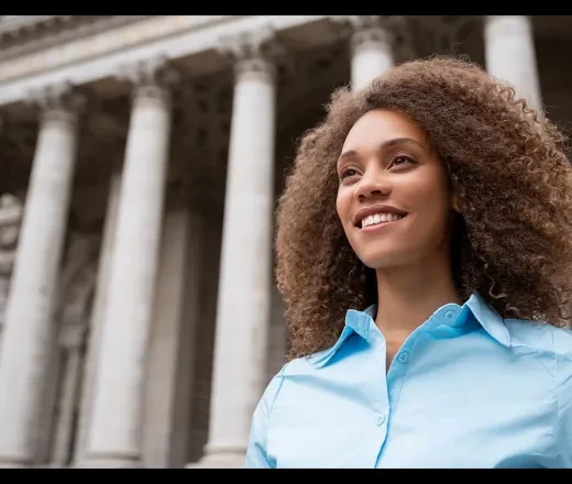 Lady outside courthouse