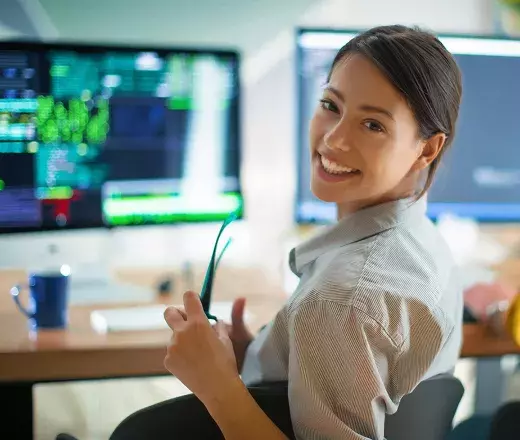 Lady turning around and smiling