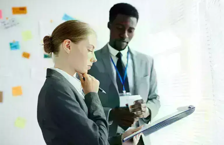 Two people in a discussion