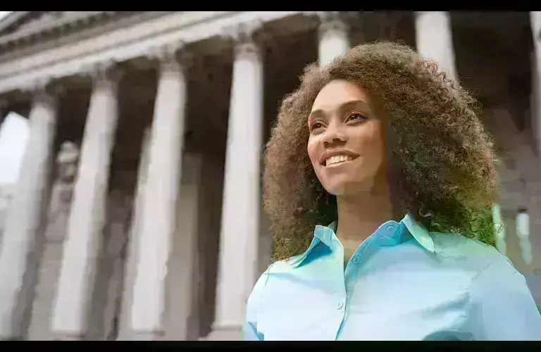 Lady outside courthouse