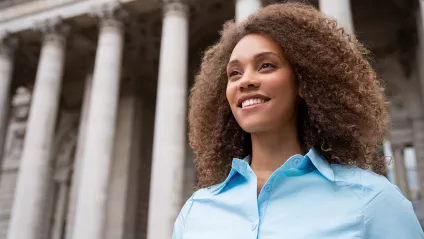 Lady outside the courthouse