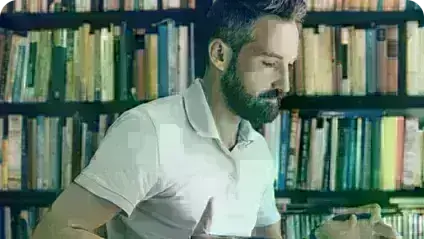 student in library