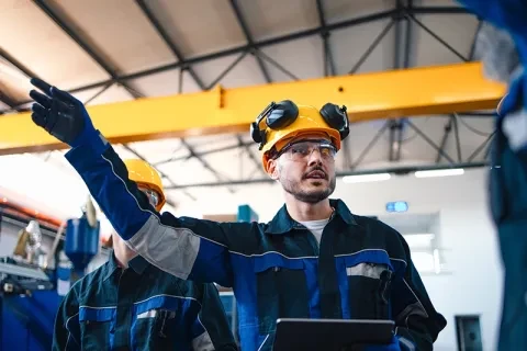 man with hard hat directing with hand gesture