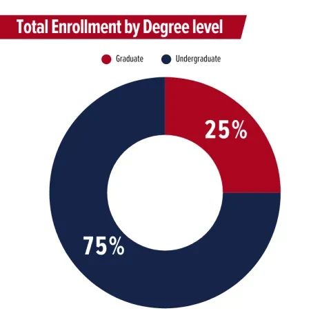 fall enrollment by degree 75% undergraduate and 25% graduate