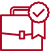 an icon of a portfolio briefcase with a checkmark on a ribbon