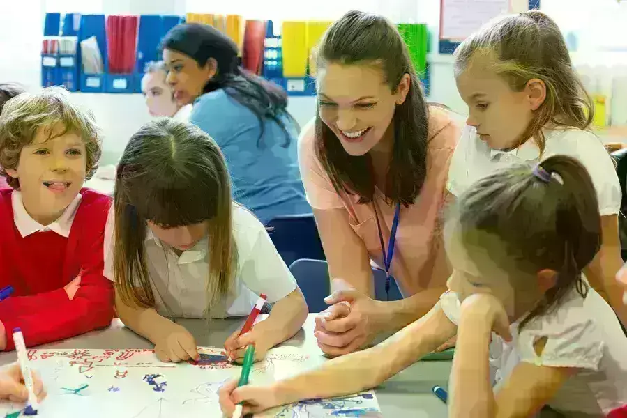 Teacher with kids