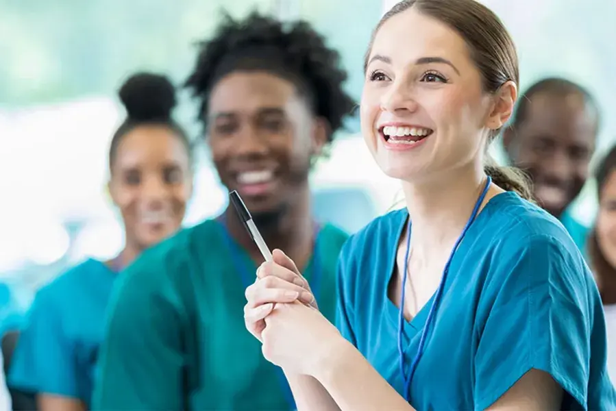healthcare students smiling in class