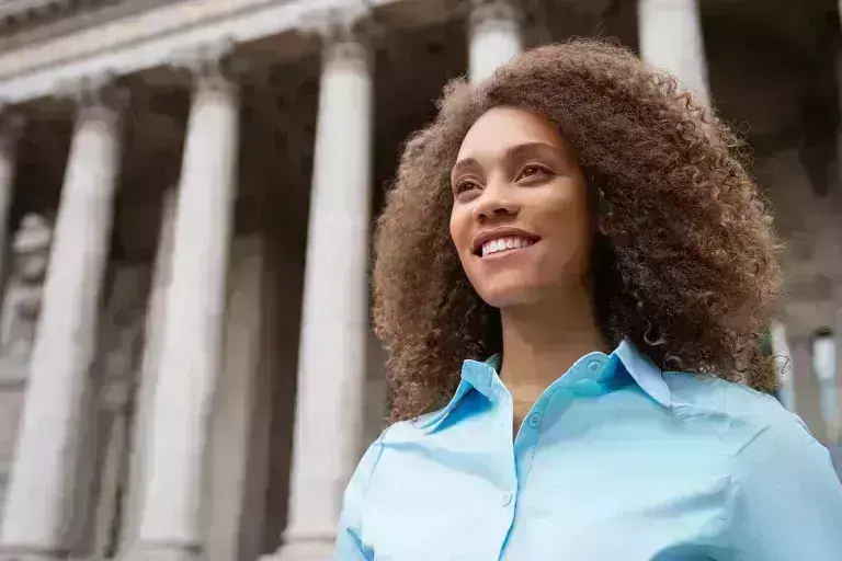 Lady outside the courthouse
